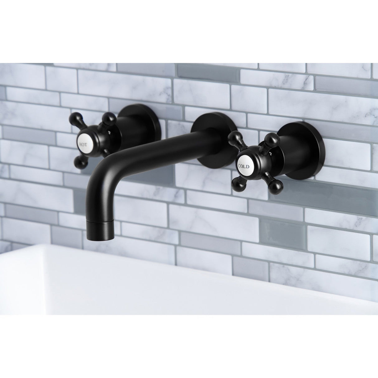 Metropolitan KS8120BX Two-Handle 3-Hole Wall Mount Bathroom Faucet, Matte Black