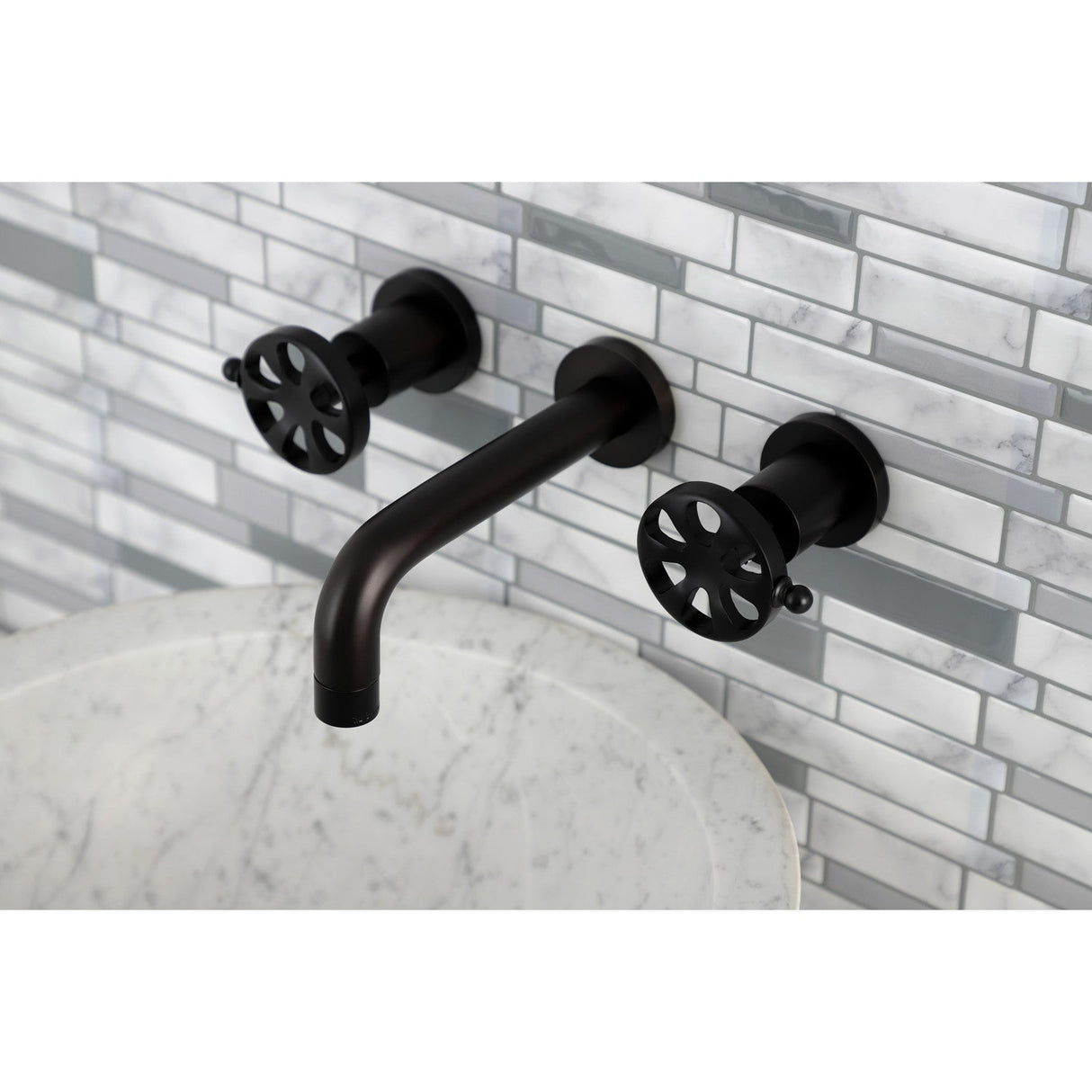 Belknap KS8120RX Two-Handle 3-Hole Wall Mount Bathroom Faucet, Matte Black