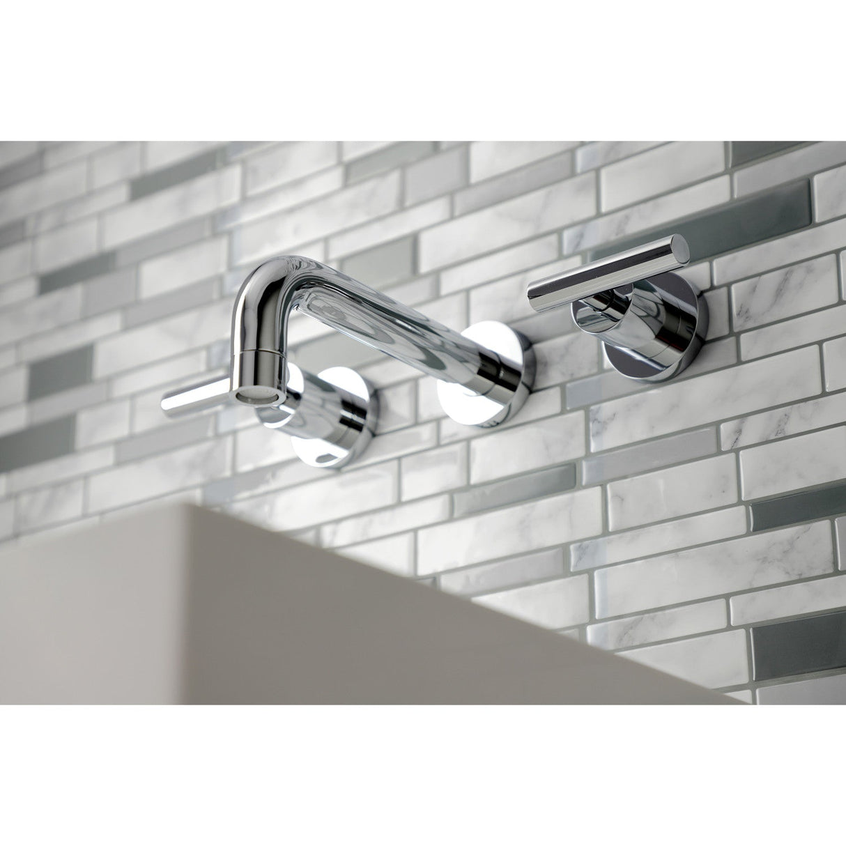 Manhattan KS8121CML Two-Handle 3-Hole Wall Mount Bathroom Faucet, Polished Chrome