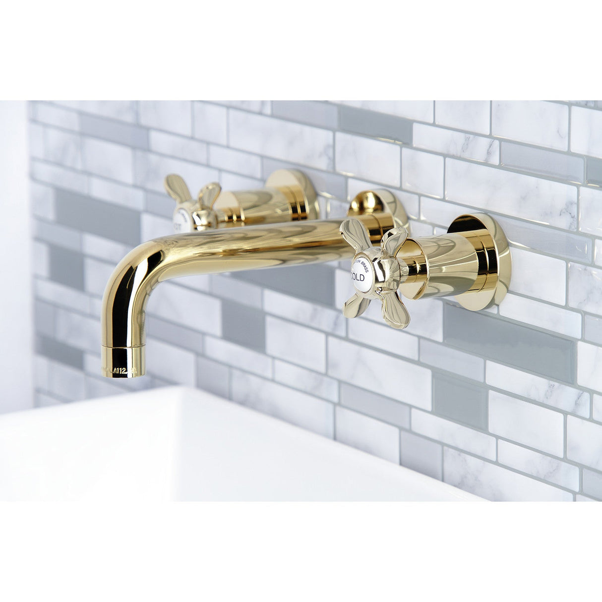 Essex KS8122BEX Two-Handle 3-Hole Wall Mount Bathroom Faucet, Polished Brass