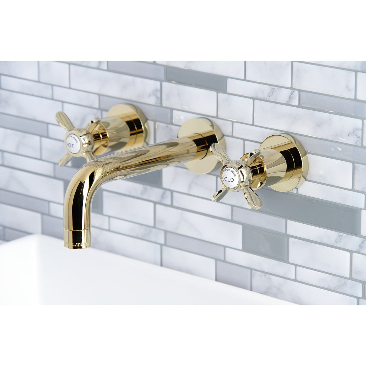 Essex KS8122BEX Two-Handle 3-Hole Wall Mount Bathroom Faucet, Polished Brass