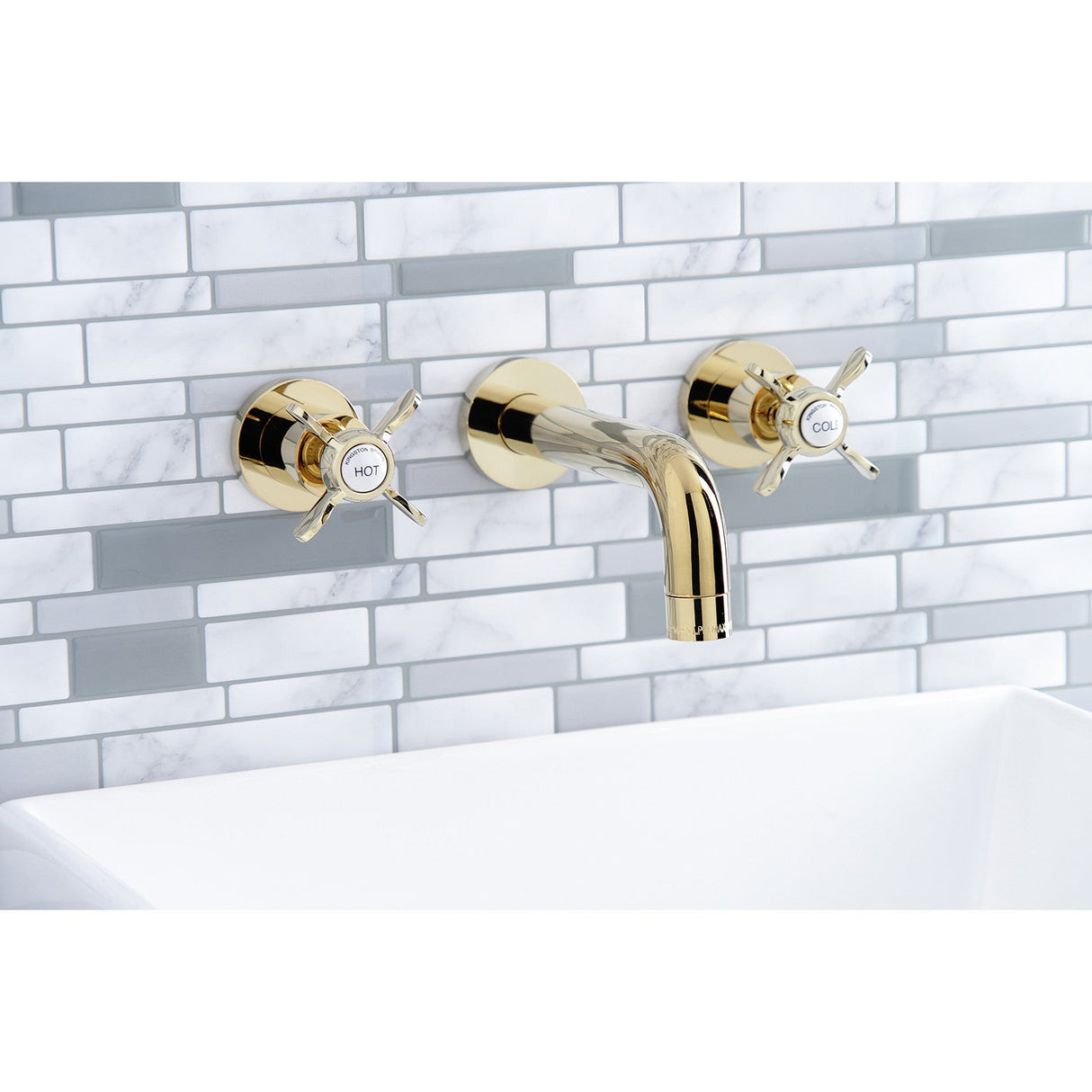 Essex KS8122BEX Two-Handle 3-Hole Wall Mount Bathroom Faucet, Polished Brass