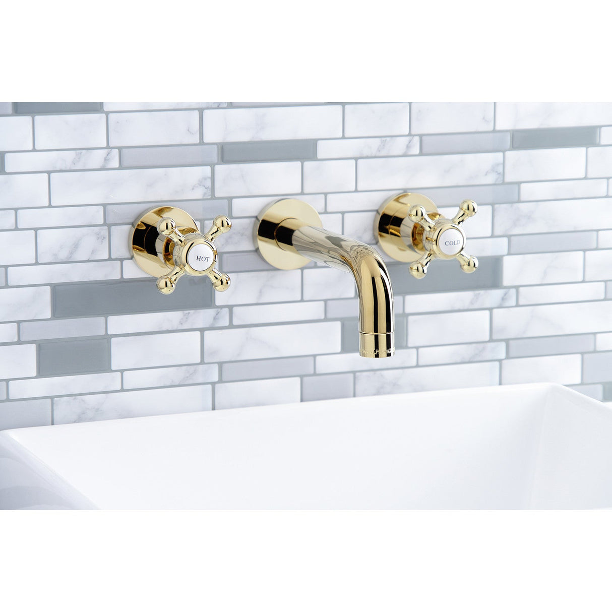 Metropolitan KS8122BX Two-Handle 3-Hole Wall Mount Bathroom Faucet, Polished Brass