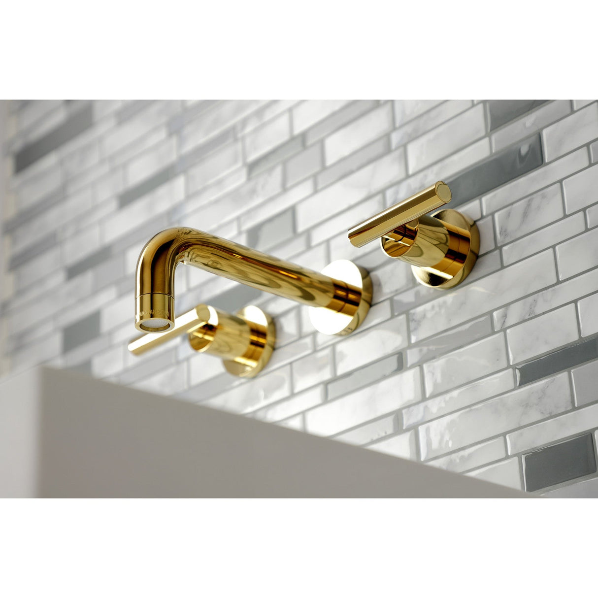 Manhattan KS8122CML Two-Handle 3-Hole Wall Mount Bathroom Faucet, Polished Brass