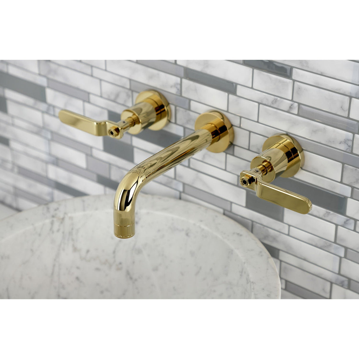Whitaker KS8122KL Two-Handle 3-Hole Wall Mount Bathroom Faucet, Polished Brass
