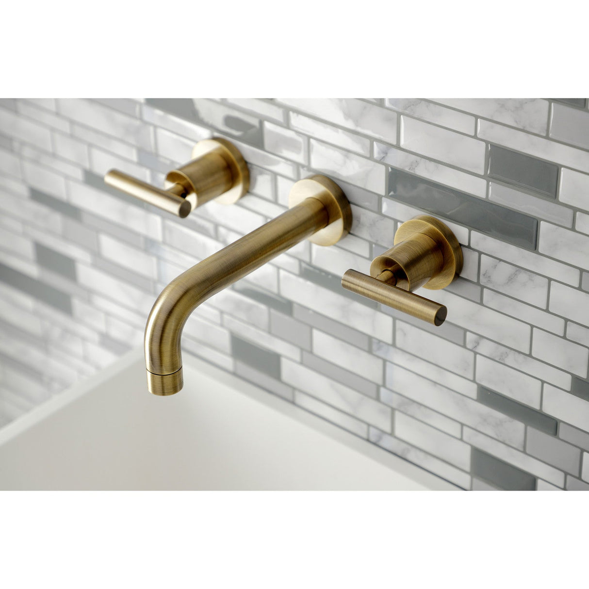 Manhattan KS8123CML Two-Handle 3-Hole Wall Mount Bathroom Faucet, Antique Brass