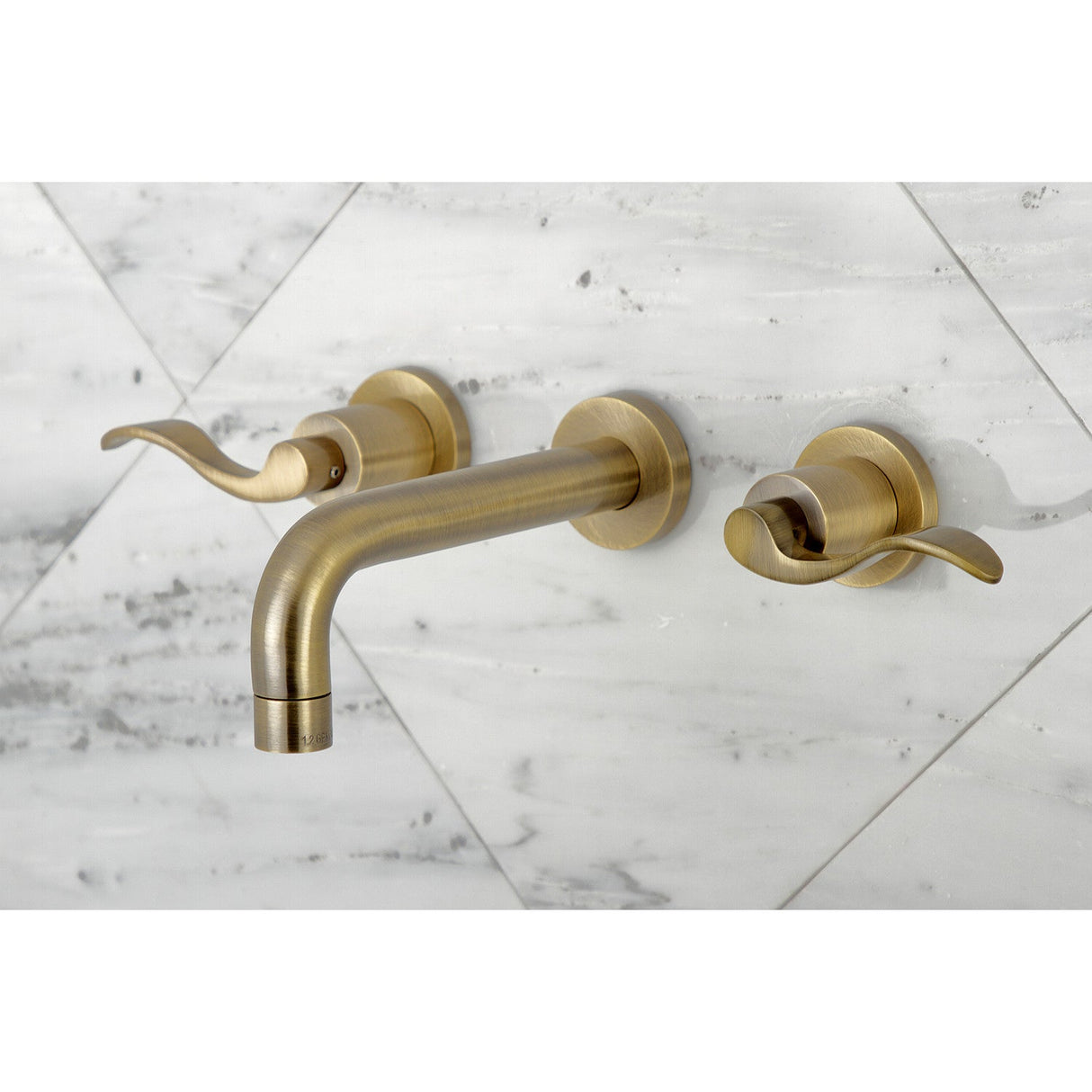 NuWave KS8123DFL Two-Handle 3-Hole Wall Mount Bathroom Faucet, Antique Brass