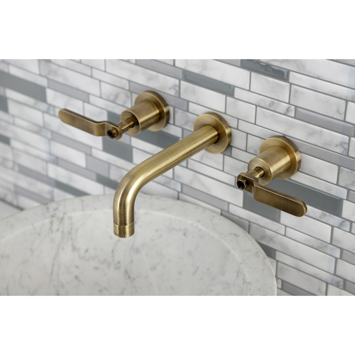 Whitaker KS8123KL Two-Handle 3-Hole Wall Mount Bathroom Faucet, Antique Brass
