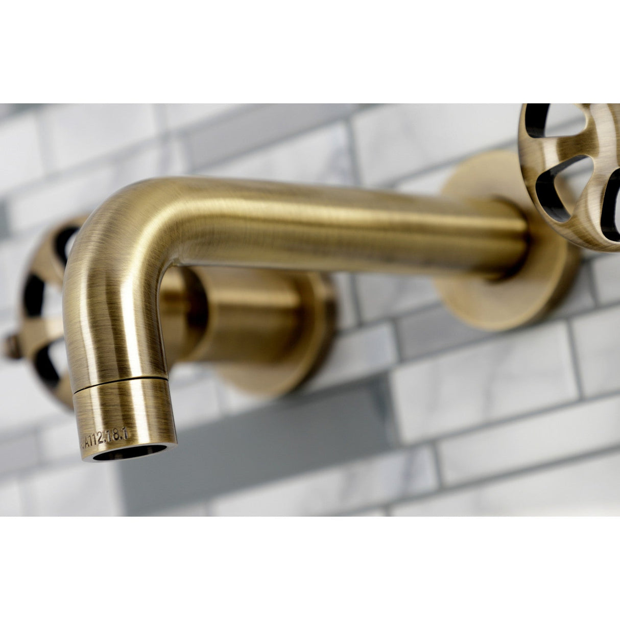 Belknap KS8123RX Two-Handle 3-Hole Wall Mount Bathroom Faucet, Antique Brass