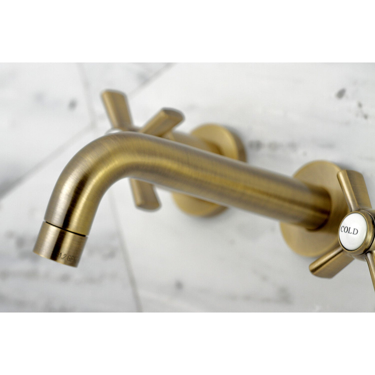 Millennium KS8123ZX Two-Handle 3-Hole Wall Mount Bathroom Faucet, Antique Brass