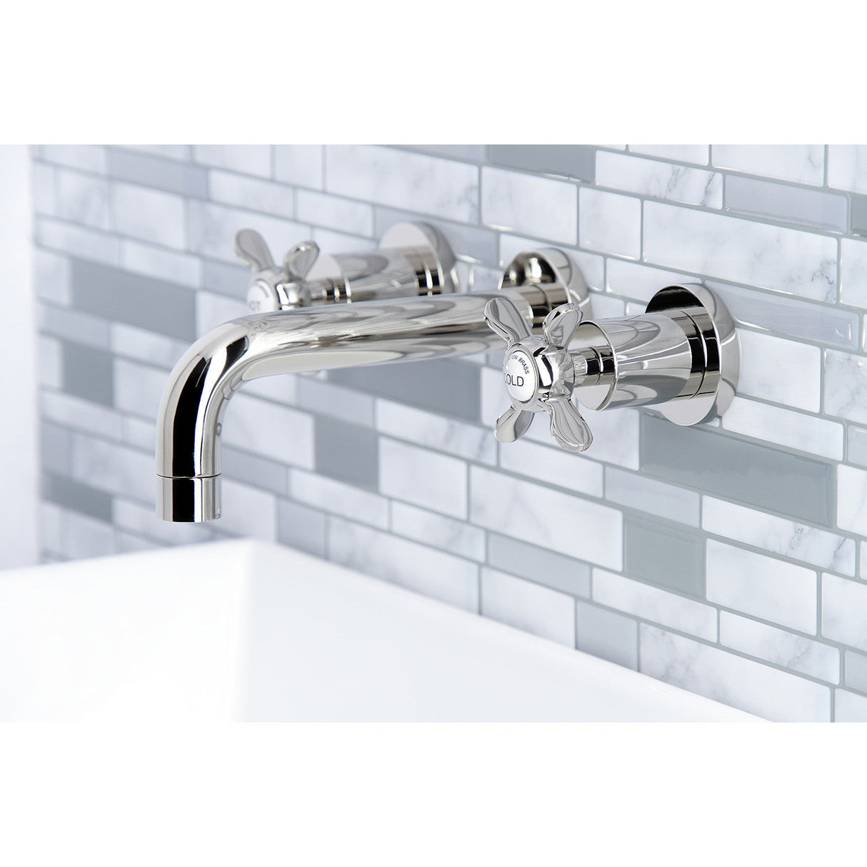 Essex KS8126BEX Two-Handle 3-Hole Wall Mount Bathroom Faucet, Polished Nickel