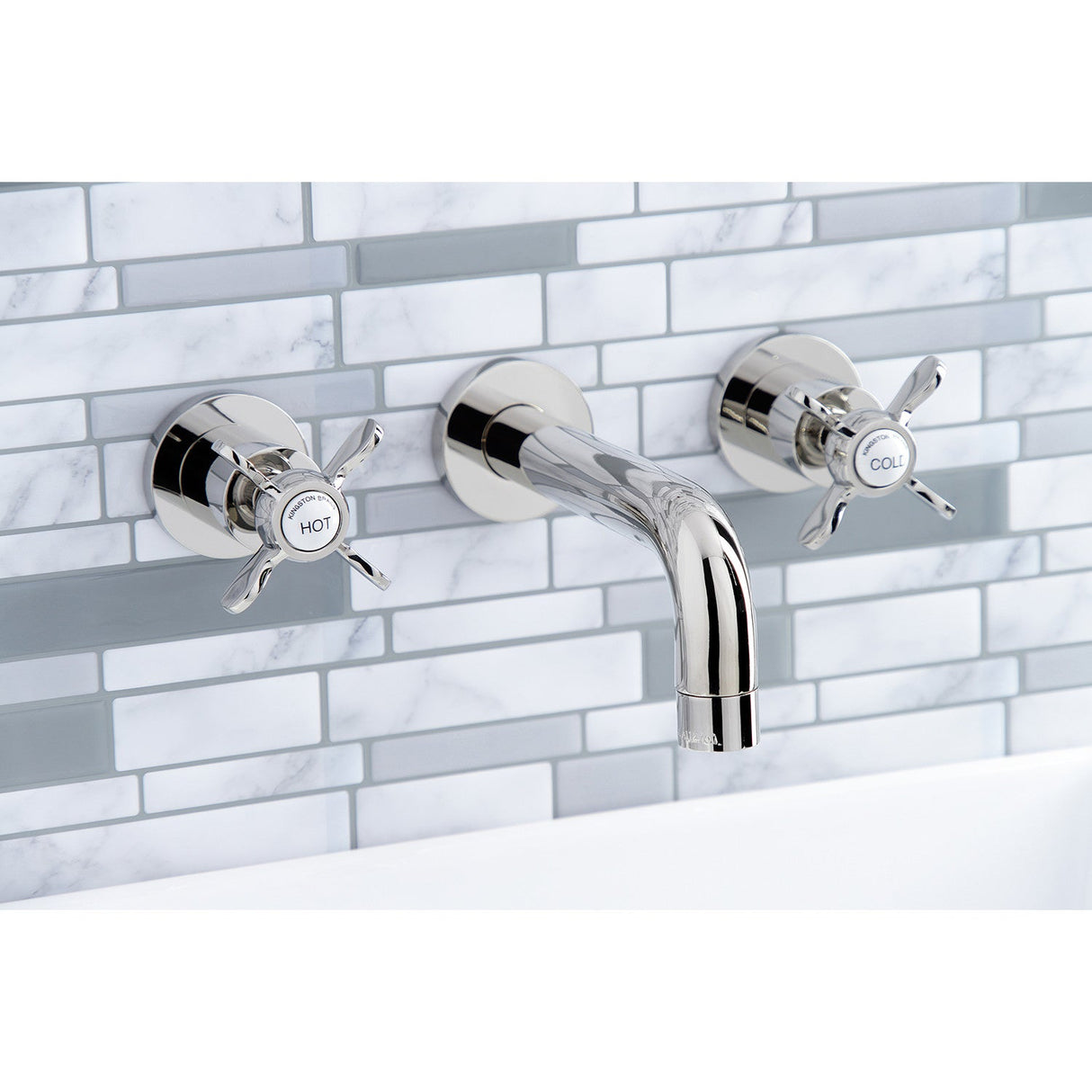 Essex KS8126BEX Two-Handle 3-Hole Wall Mount Bathroom Faucet, Polished Nickel