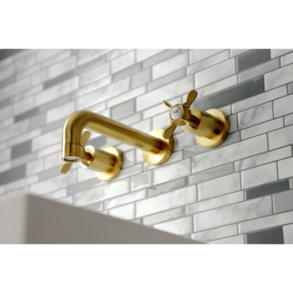 Essex KS8127BEX Two-Handle 3-Hole Wall Mount Bathroom Faucet, Brushed Brass