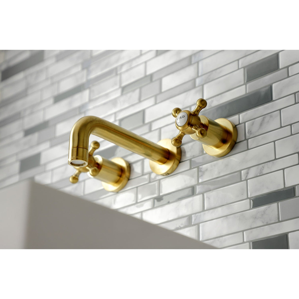 Metropolitan KS8127BX Two-Handle 3-Hole Wall Mount Bathroom Faucet, Brushed Brass
