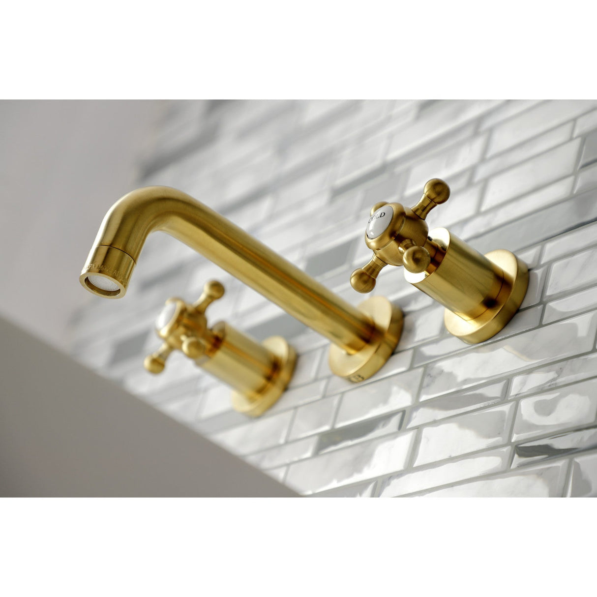 Metropolitan KS8127BX Two-Handle 3-Hole Wall Mount Bathroom Faucet, Brushed Brass