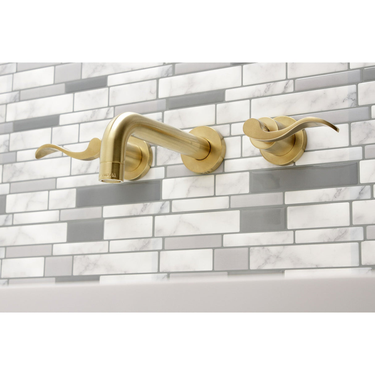 NuWave KS8127DFL Two-Handle 3-Hole Wall Mount Bathroom Faucet, Brushed Brass