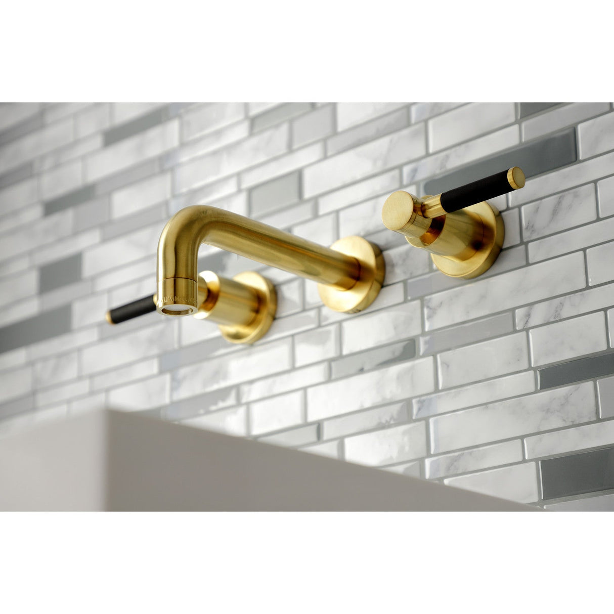 Kaiser KS8127DKL Two-Handle 3-Hole Wall Mount Bathroom Faucet, Brushed Brass