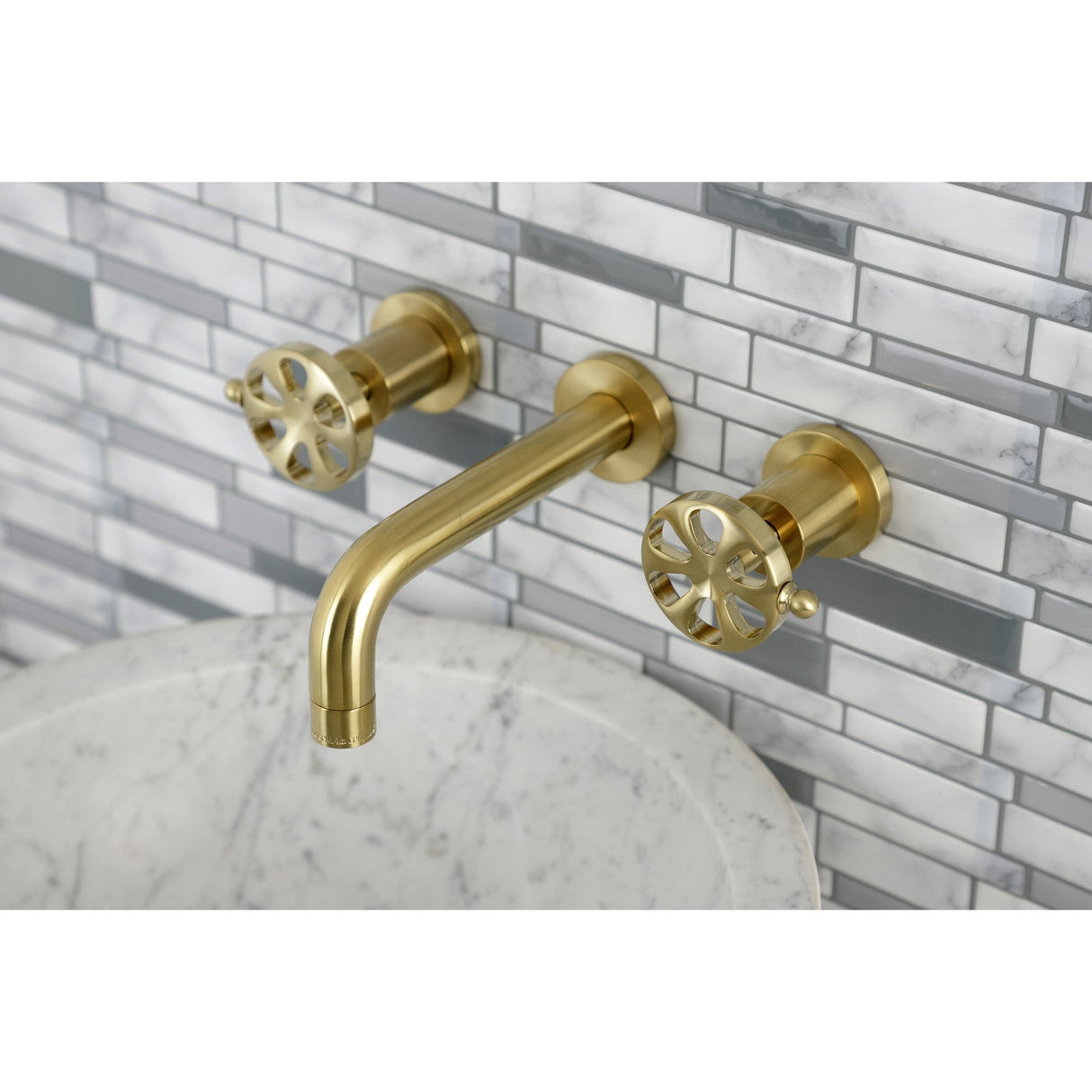 Belknap KS8127RX Two-Handle 3-Hole Wall Mount Bathroom Faucet, Brushed Brass