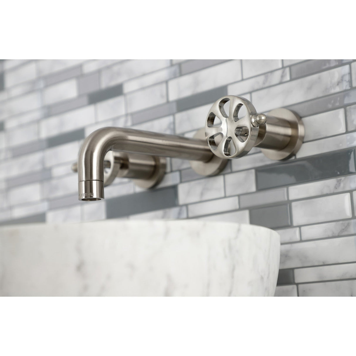 Belknap KS8128RX Two-Handle 3-Hole Wall Mount Bathroom Faucet, Brushed Nickel