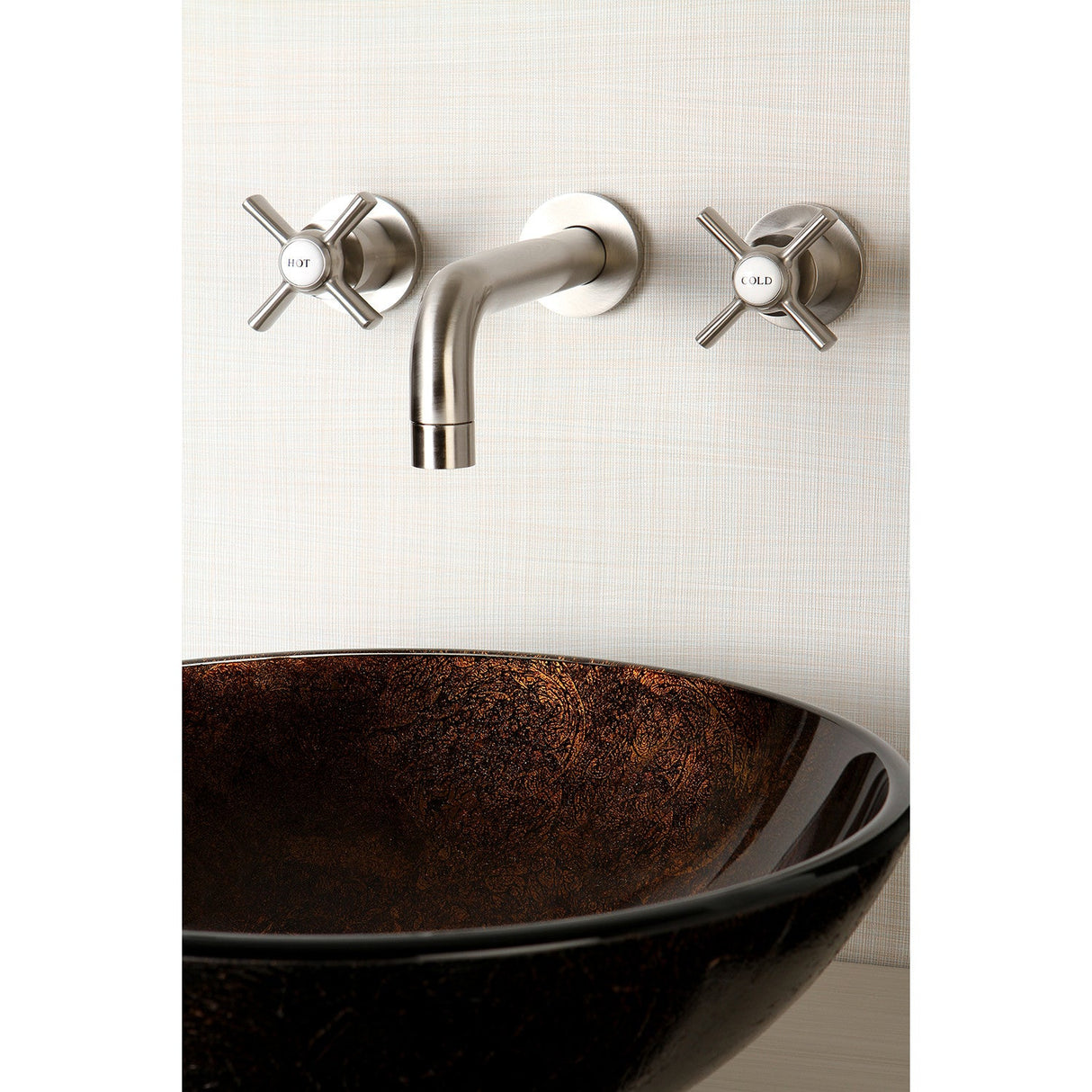 Millennium KS8128ZX Two-Handle 3-Hole Wall Mount Bathroom Faucet, Brushed Nickel