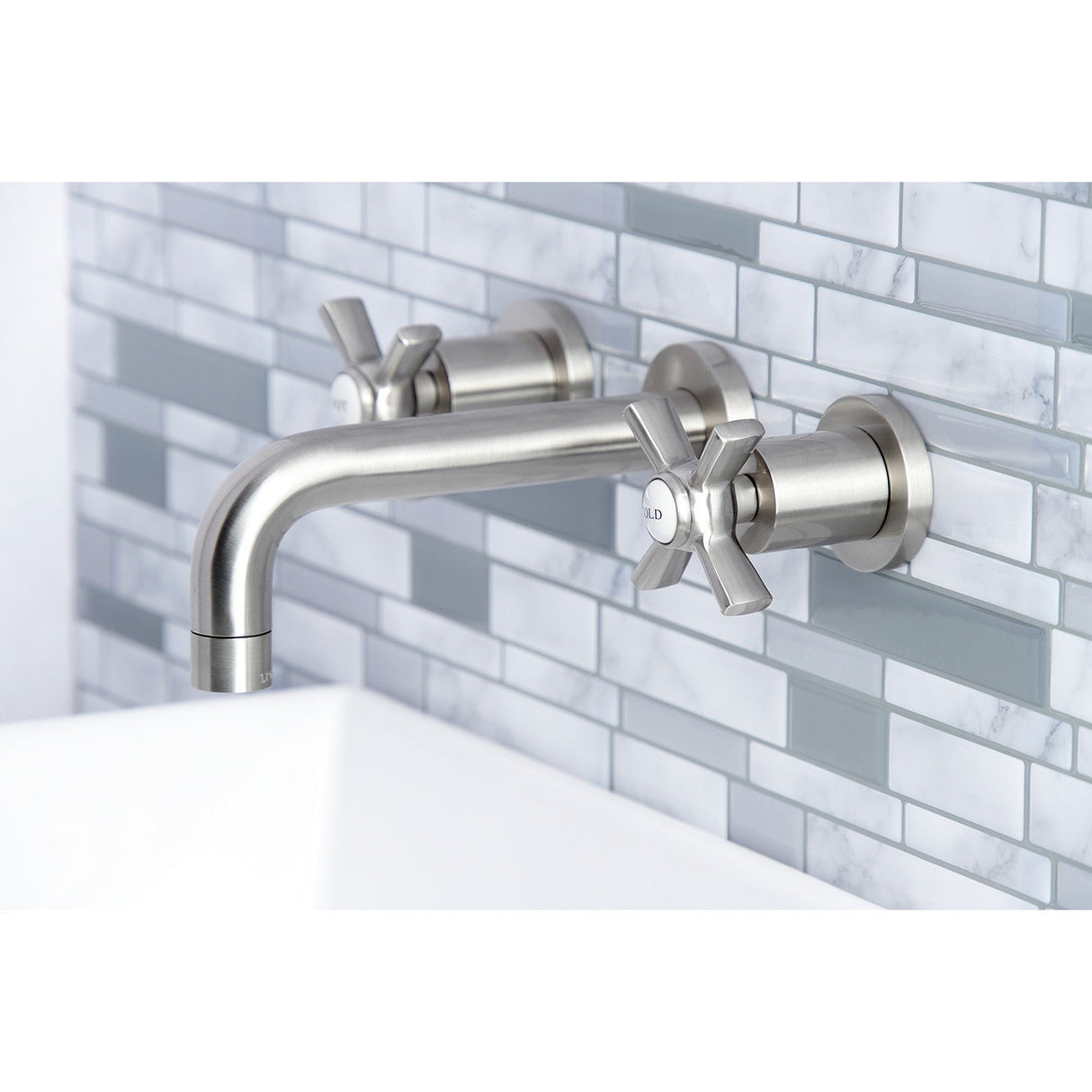 Millennium KS8128ZX Two-Handle 3-Hole Wall Mount Bathroom Faucet, Brushed Nickel