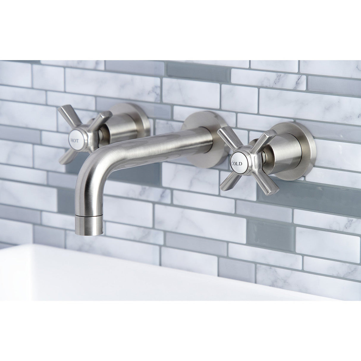 Millennium KS8128ZX Two-Handle 3-Hole Wall Mount Bathroom Faucet, Brushed Nickel
