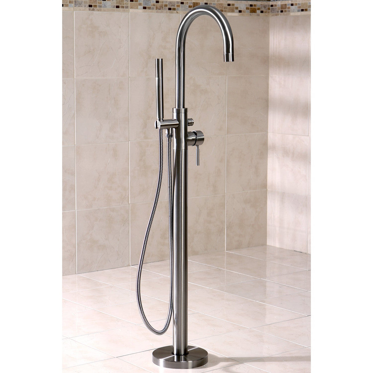 Concord KS8158DL Single-Handle 1-Hole Freestanding Tub Faucet with Hand Shower, Brushed Nickel