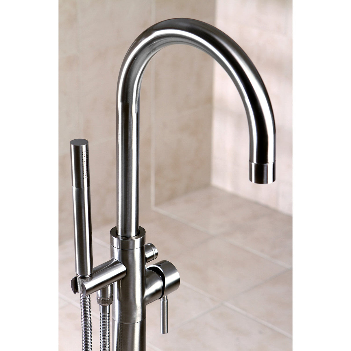 Concord KS8158DL Single-Handle 1-Hole Freestanding Tub Faucet with Hand Shower, Brushed Nickel