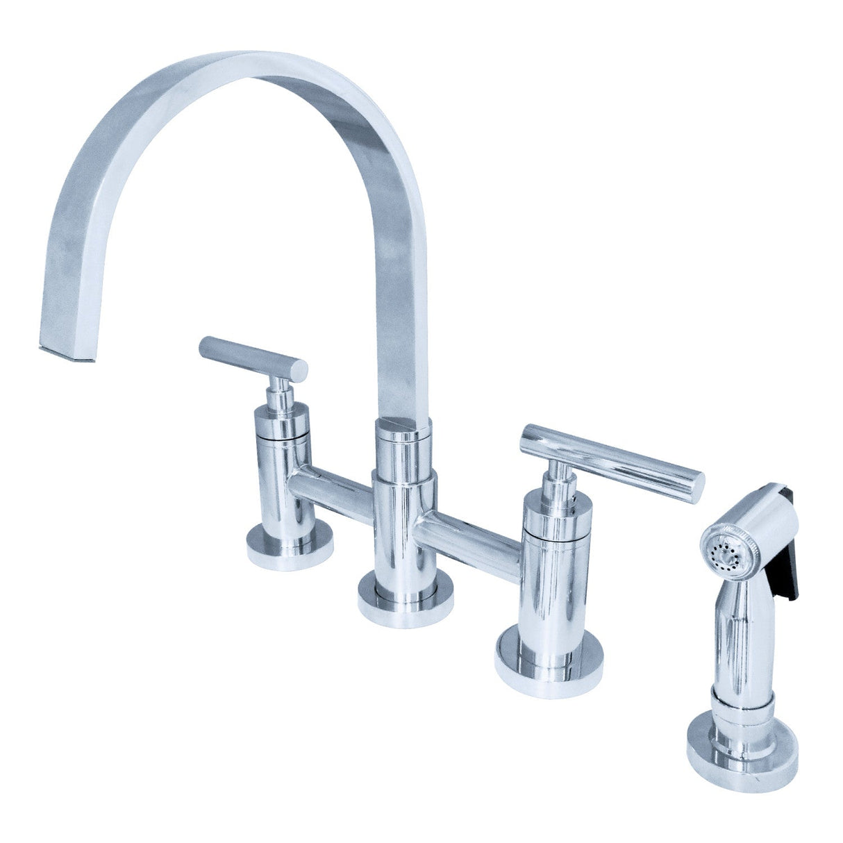 Manhattan KS8261CMLBS Two-Handle 4-Hole Deck Mount Bridge Kitchen Faucet with Brass Sprayer, Polished Chrome