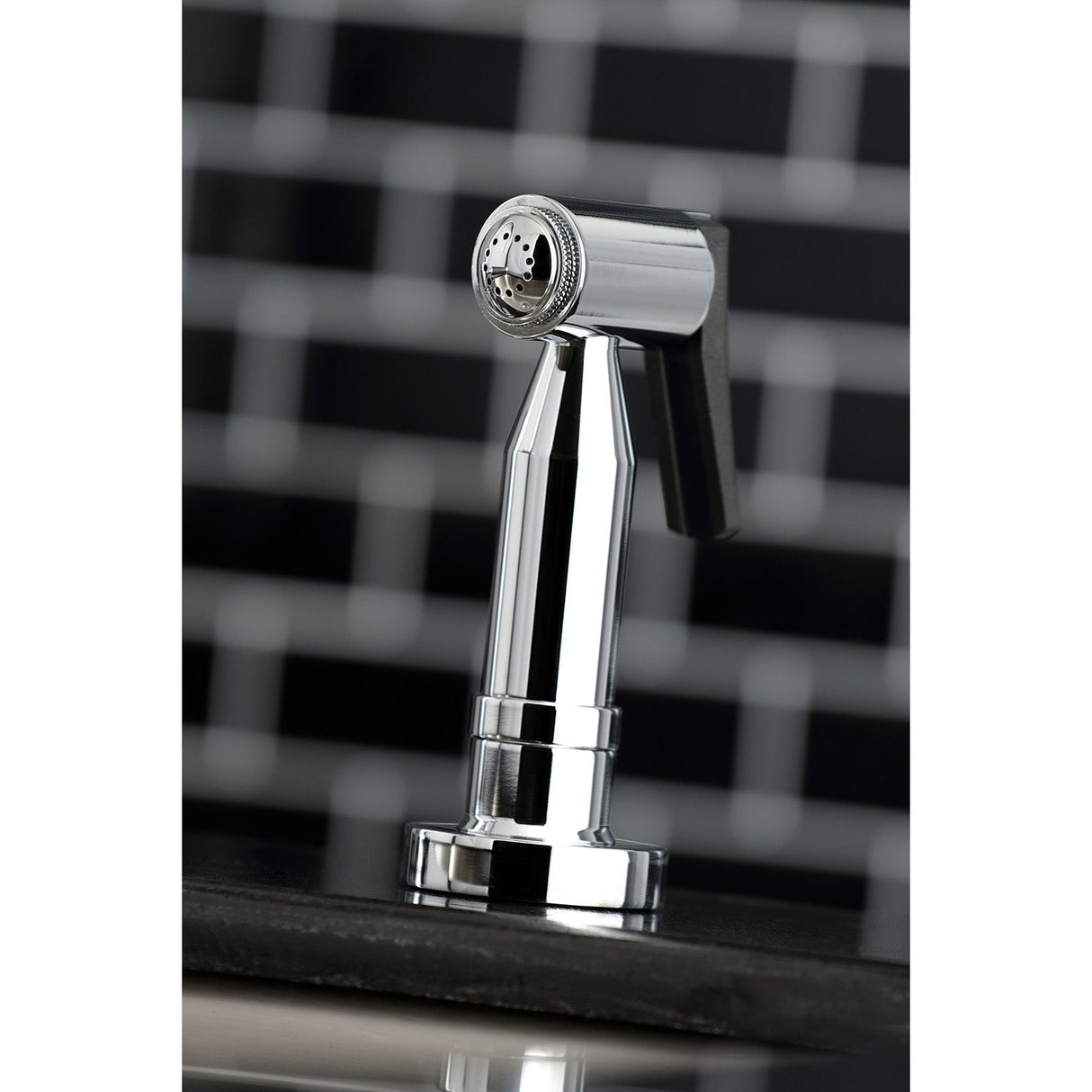 Kaiser KS8271DKLBS Two-Handle 4-Hole Deck Mount Bridge Kitchen Faucet with Brass Sprayer, Polished Chrome