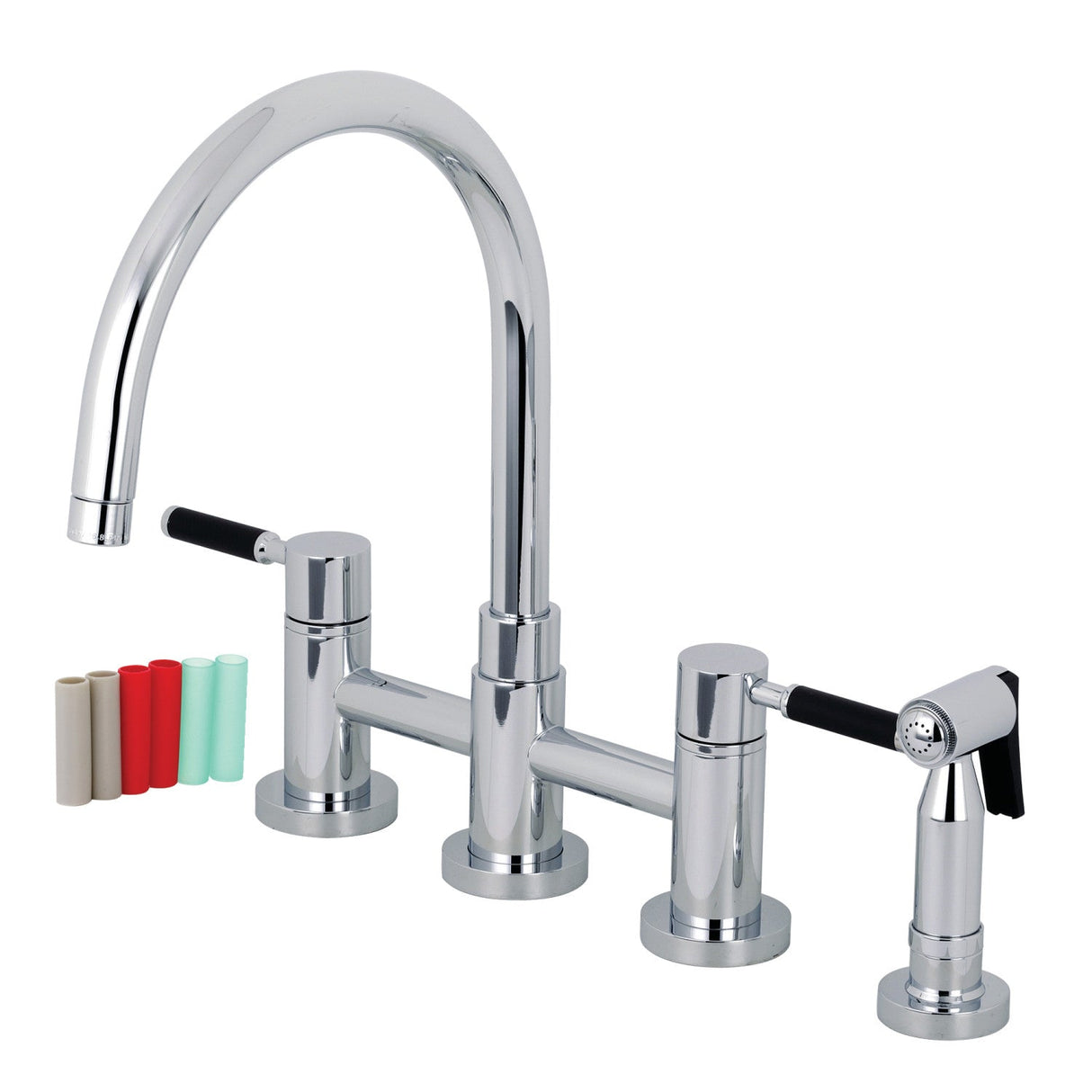 Kaiser KS8271DKLBS Two-Handle 4-Hole Deck Mount Bridge Kitchen Faucet with Brass Sprayer, Polished Chrome