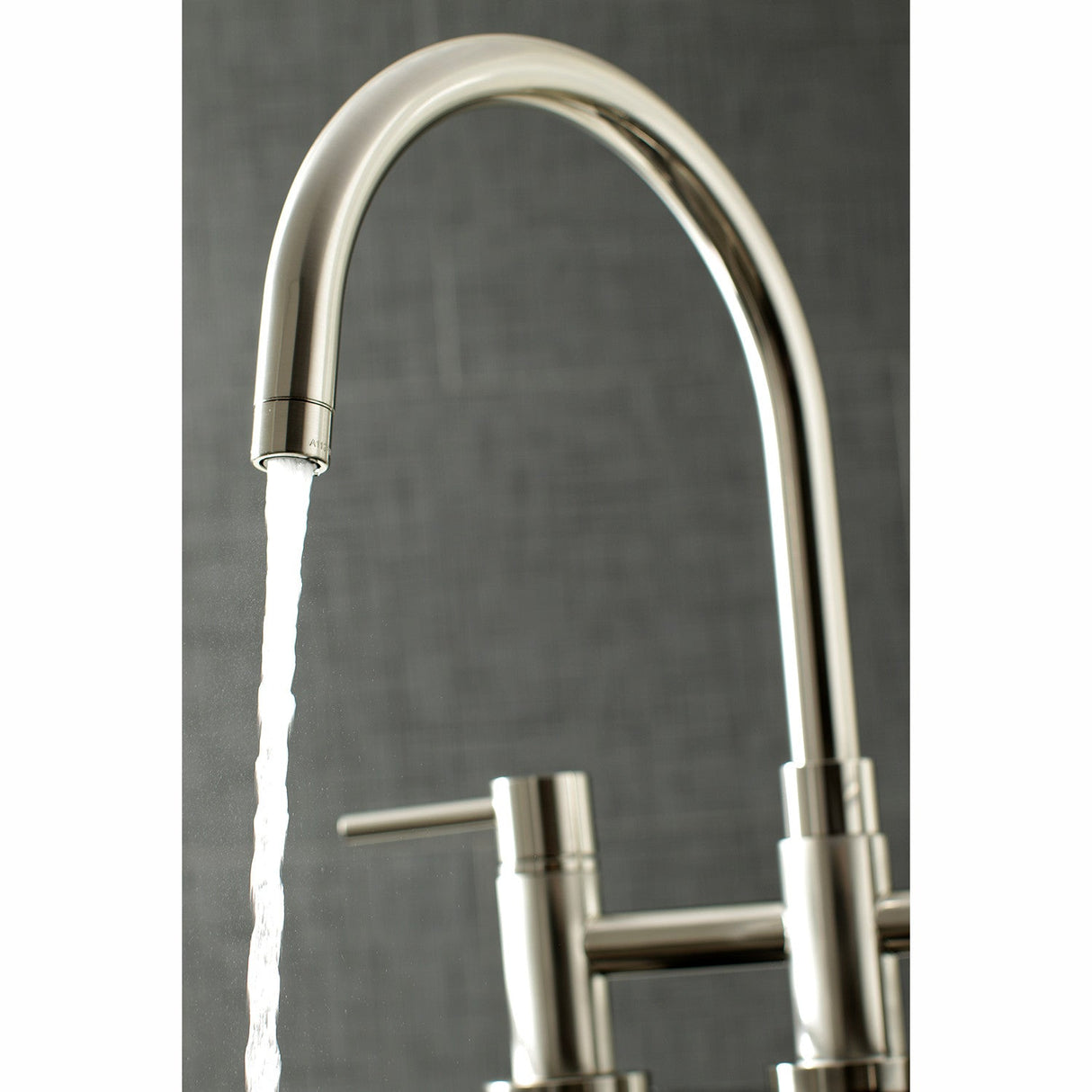 Concord KS8278DLBS Two-Handle 4-Hole Deck Mount Bridge Kitchen Faucet with Brass Sprayer, Brushed Nickel