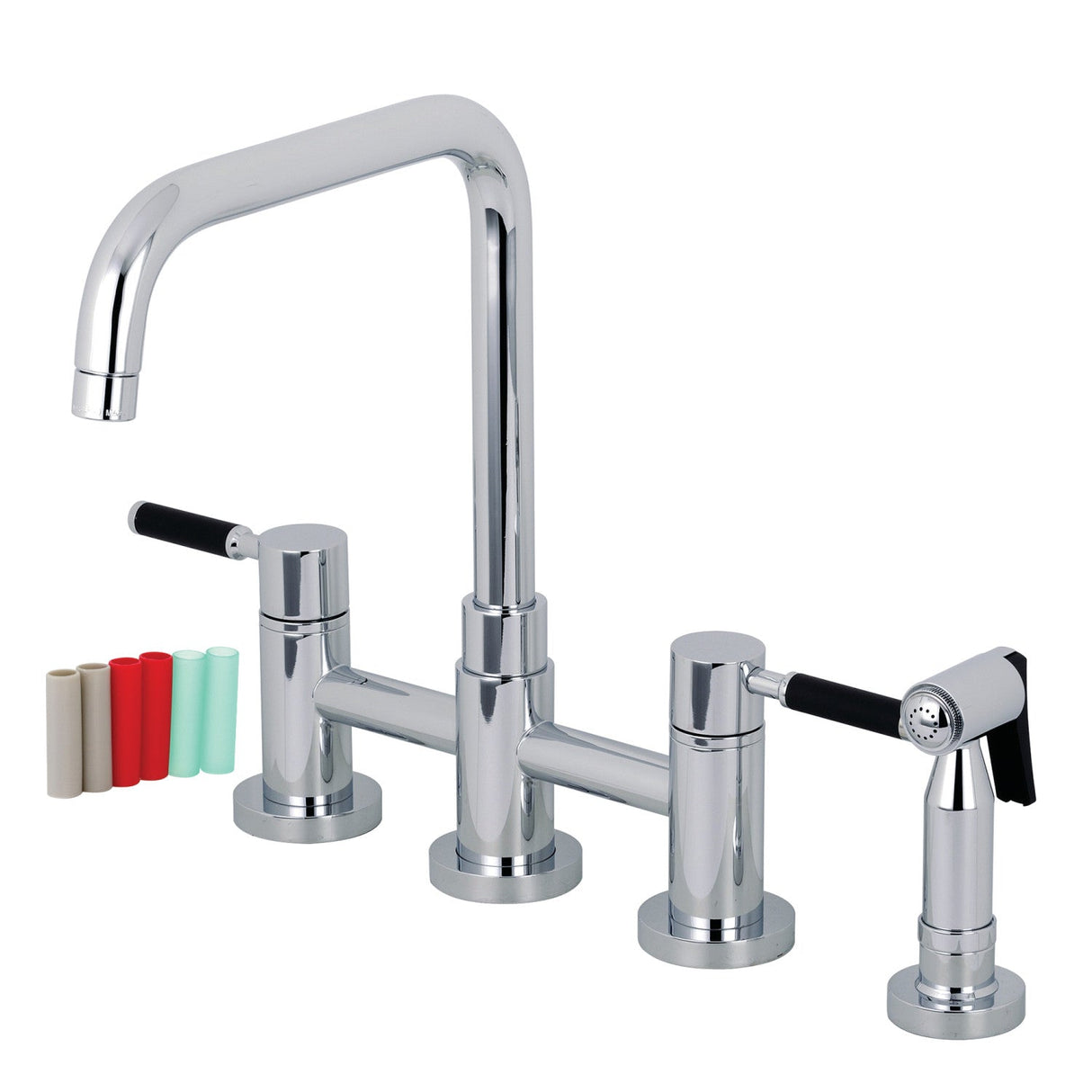Kaiser KS8281DKLBS Two-Handle 4-Hole Deck Mount Bridge Kitchen Faucet with Brass Sprayer, Polished Chrome