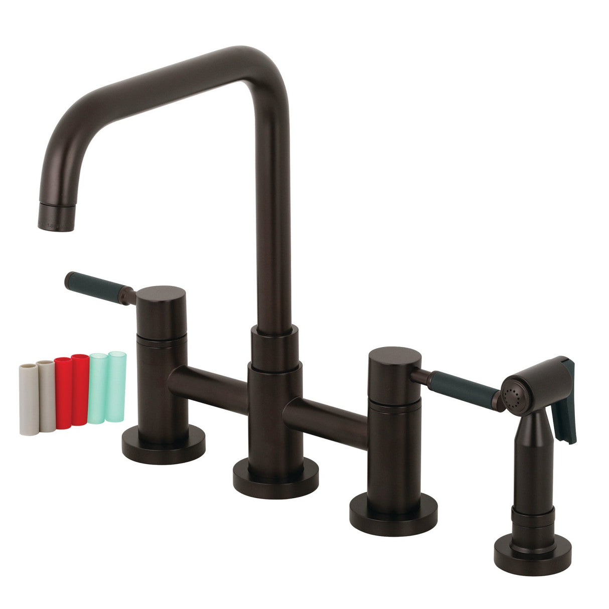 Kaiser KS8285DKLBS Two-Handle 4-Hole Deck Mount Bridge Kitchen Faucet with Brass Sprayer, Oil Rubbed Bronze
