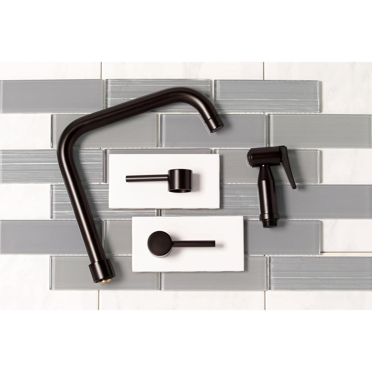 Concord KS8285DLBS Two-Handle 4-Hole Deck Mount Bridge Kitchen Faucet with Brass Sprayer, Oil Rubbed Bronze