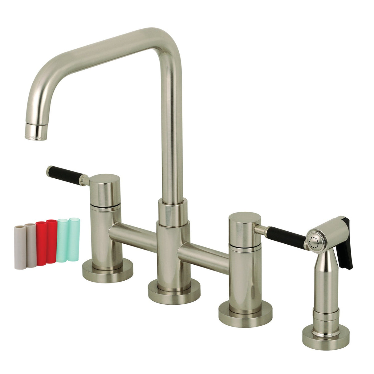 Kaiser KS8288DKLBS Two-Handle 4-Hole Deck Mount Bridge Kitchen Faucet with Brass Sprayer, Brushed Nickel