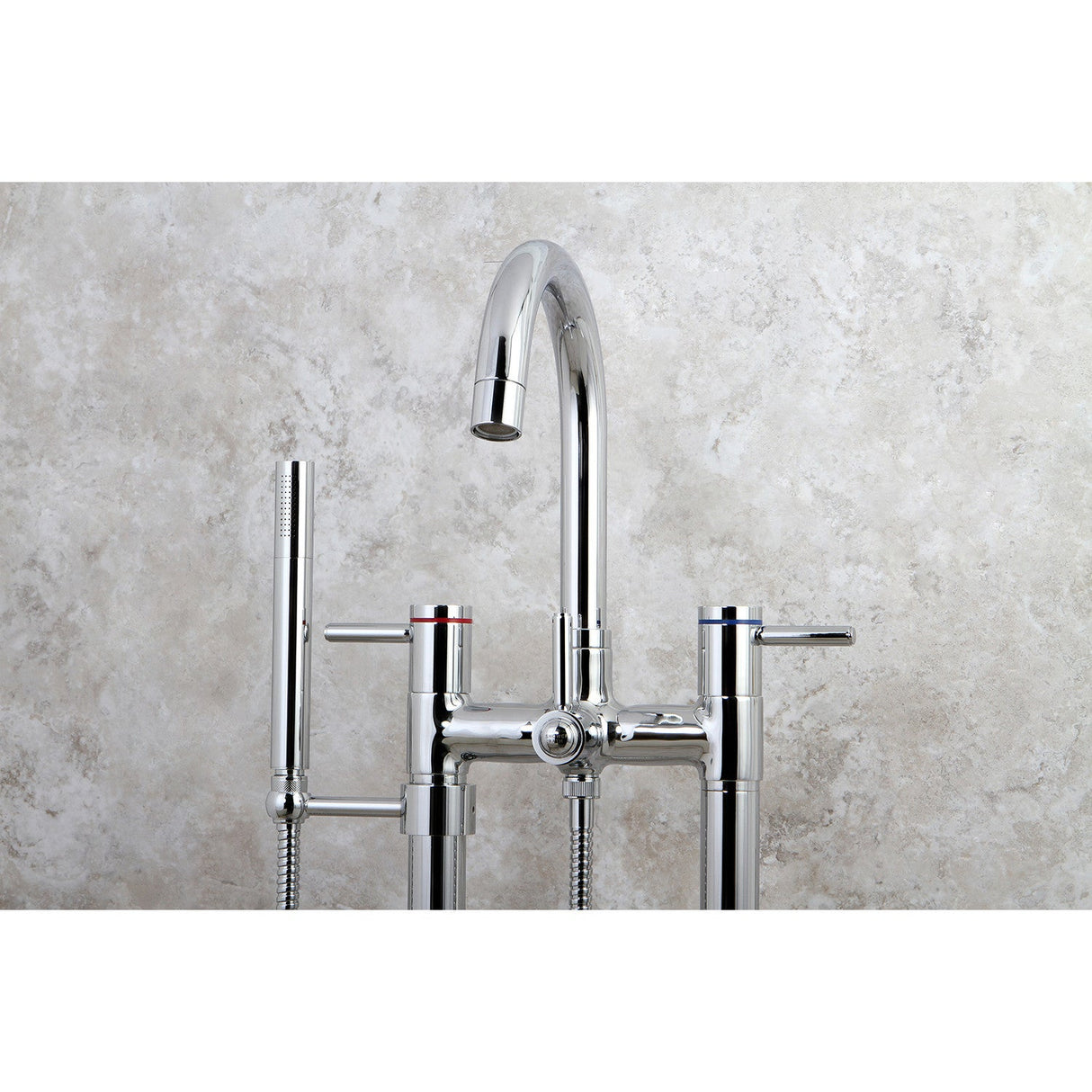 Concord KS8351DL Three-Handle 2-Hole Freestanding Tub Faucet with Hand Shower, Polished Chrome