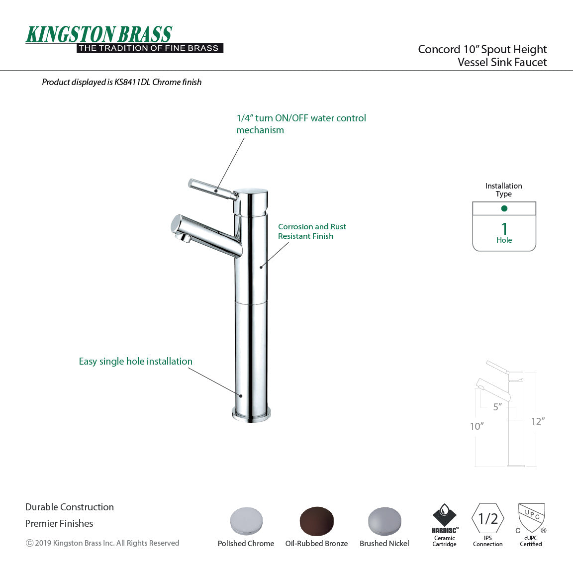 Concord KS8415DL Single-Handle 1-Hole Deck Mount Vessel Faucet, Oil Rubbed Bronze