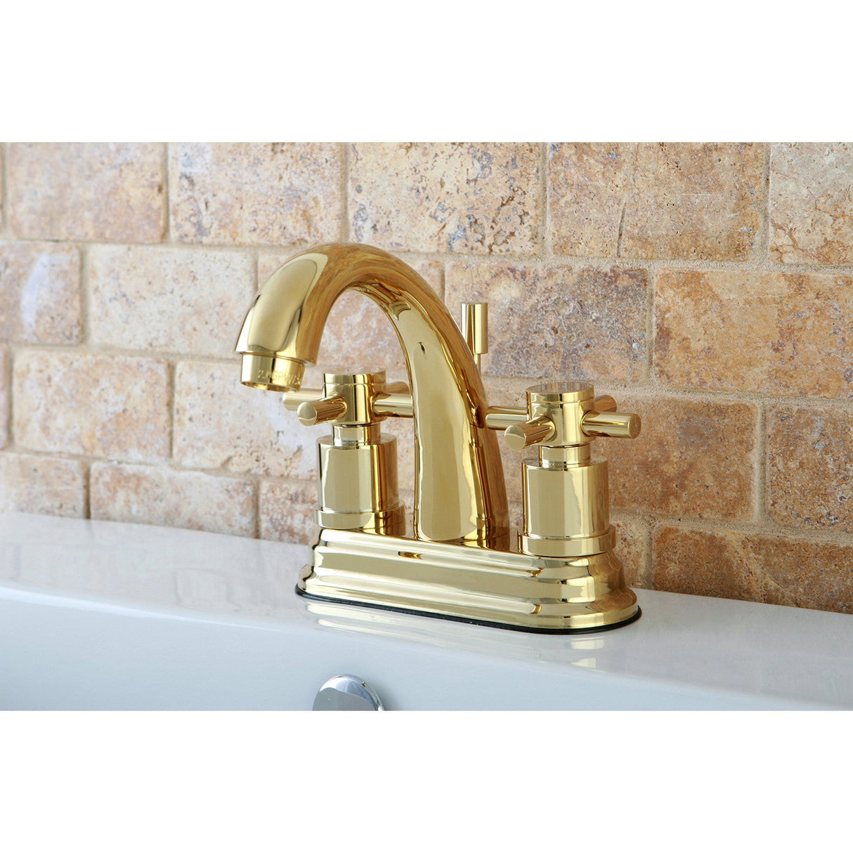 Concord KS8612DX Two-Handle 3-Hole Deck Mount 4" Centerset Bathroom Faucet with Brass Pop-Up, Polished Brass