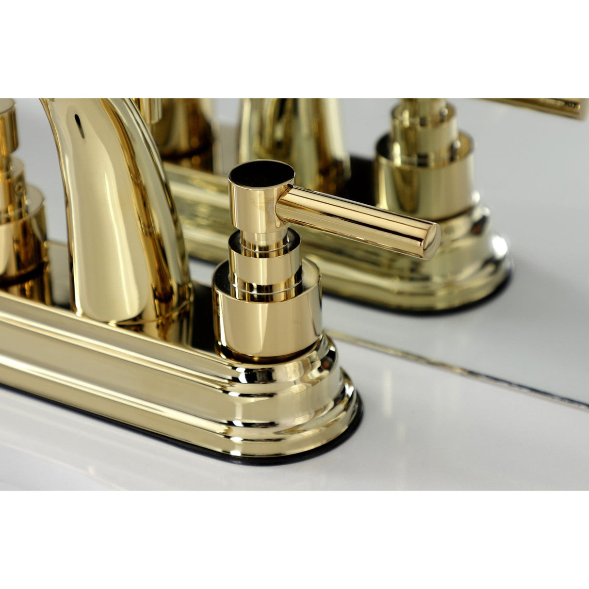 Elinvar KS8612EL Two-Handle 3-Hole Deck Mount 4" Centerset Bathroom Faucet with Brass Pop-Up, Polished Brass