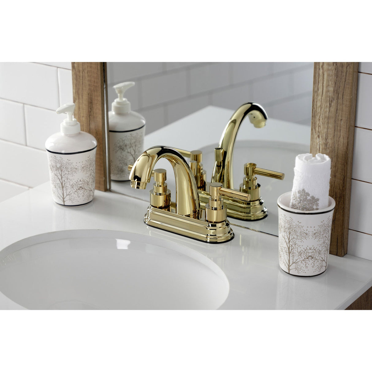 Elinvar KS8612EL Two-Handle 3-Hole Deck Mount 4" Centerset Bathroom Faucet with Brass Pop-Up, Polished Brass