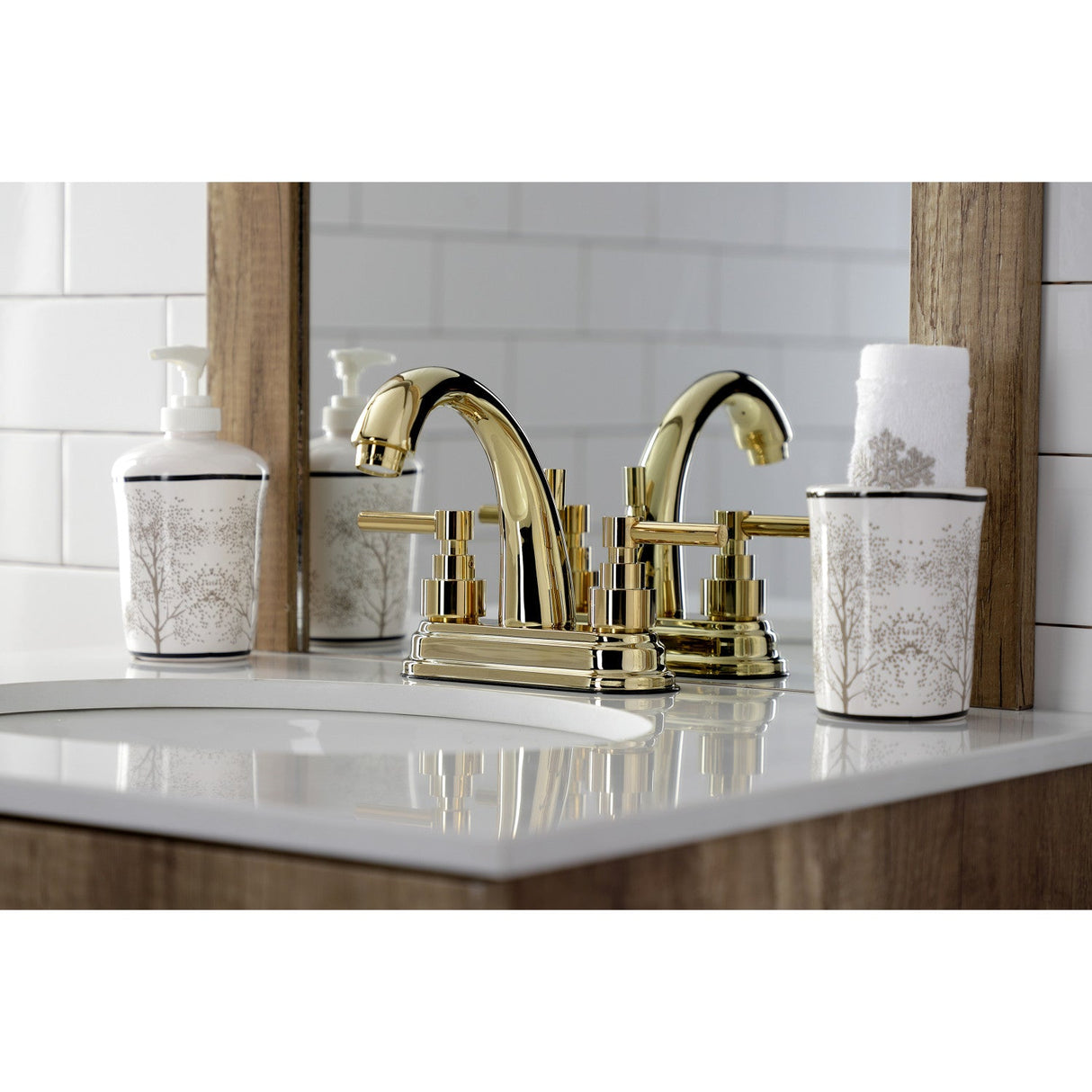 Elinvar KS8612EL Two-Handle 3-Hole Deck Mount 4" Centerset Bathroom Faucet with Brass Pop-Up, Polished Brass