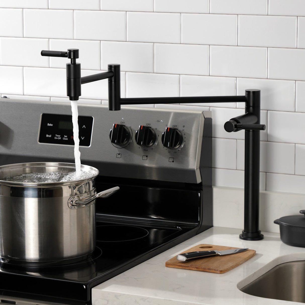 Kaiser KS8700DKL Two-Handle 1-Hole Deck Mount Pot Filler, Matte Black