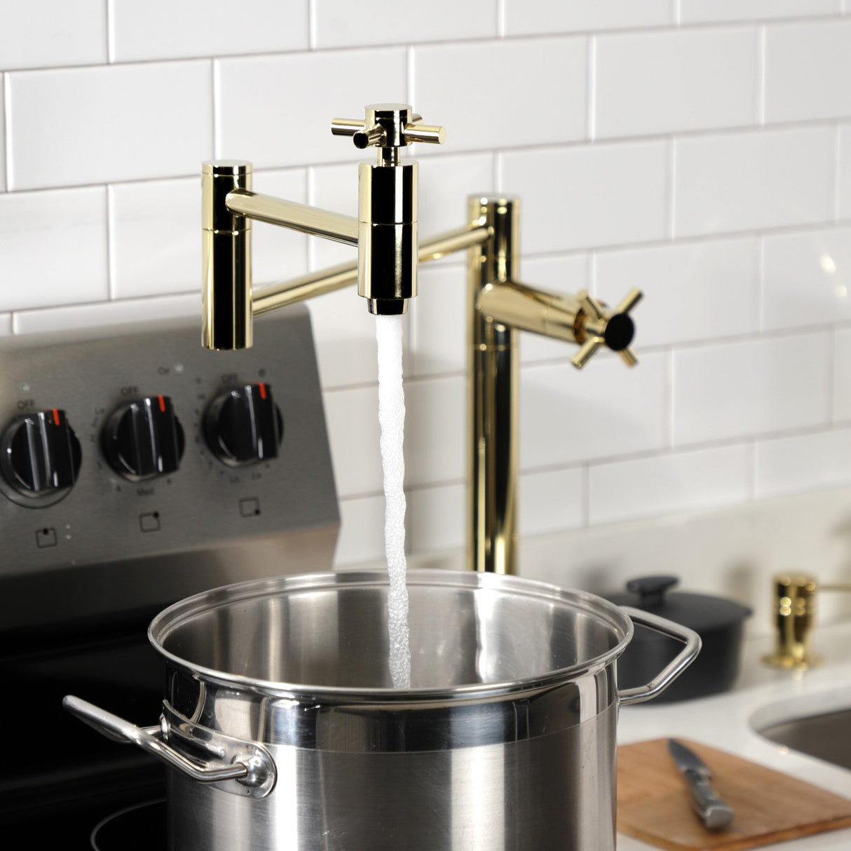 Concord KS8702DX Two-Handle 1-Hole Deck Mount Pot Filler, Polished Brass
