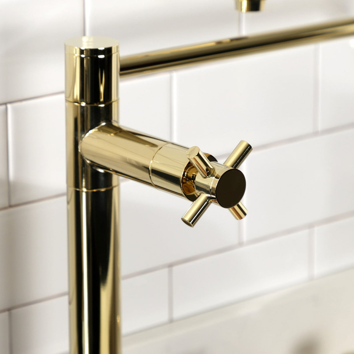 Concord KS8702DX Two-Handle 1-Hole Deck Mount Pot Filler, Polished Brass