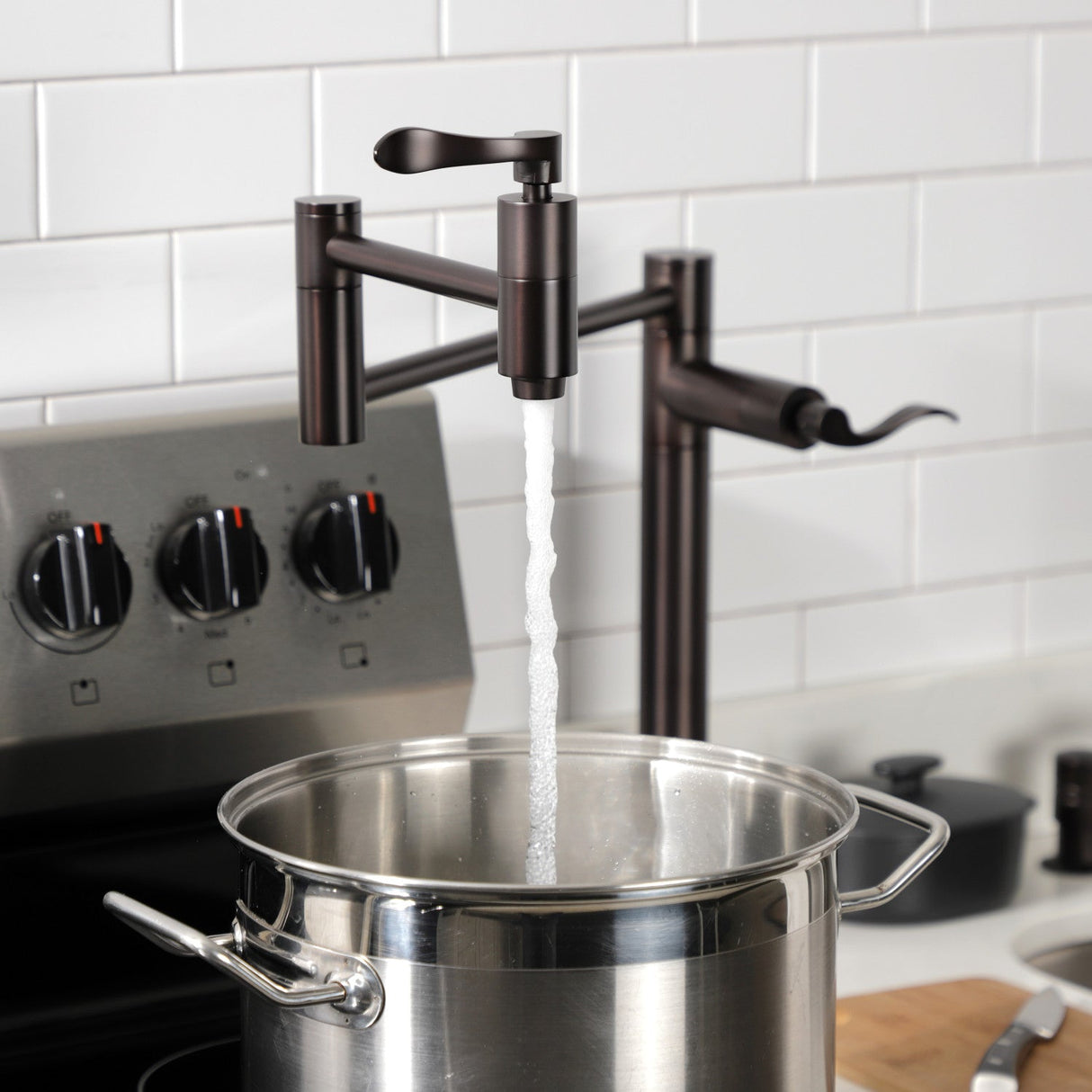 NuWave KS8705DFL Two-Handle 1-Hole Deck Mount Pot Filler, Oil Rubbed Bronze