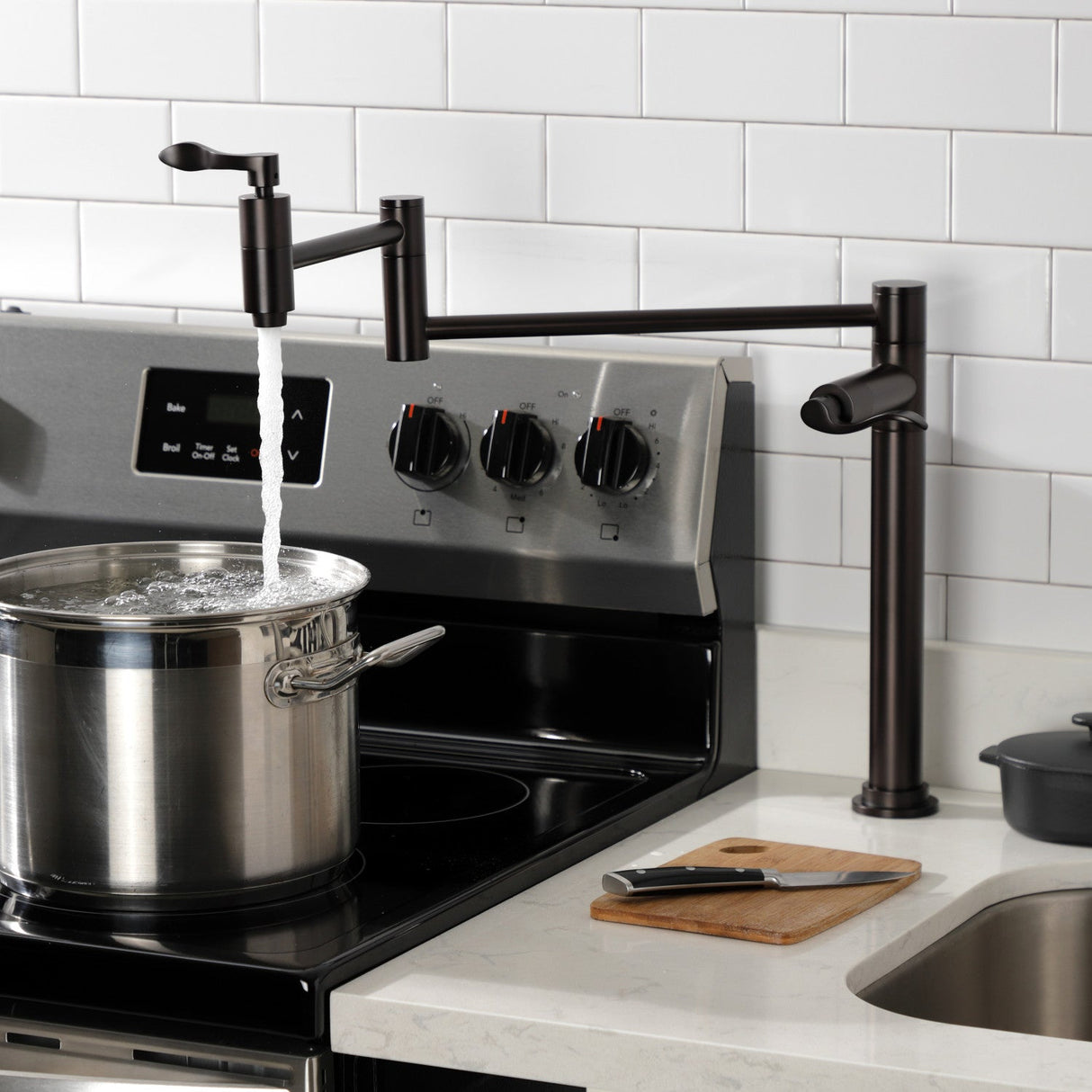 NuWave KS8705DFL Two-Handle 1-Hole Deck Mount Pot Filler, Oil Rubbed Bronze