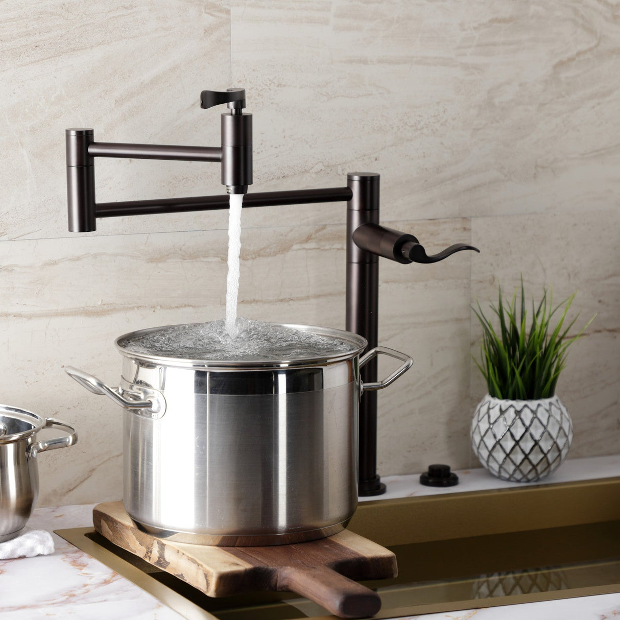 NuWave KS8705DFL Two-Handle 1-Hole Deck Mount Pot Filler, Oil Rubbed Bronze