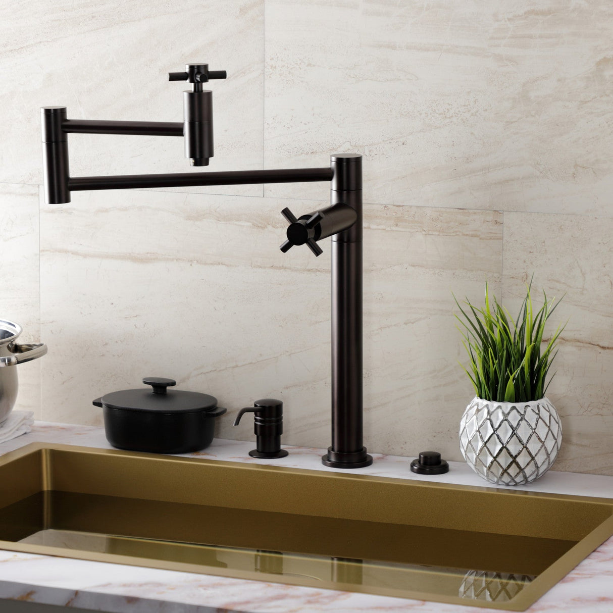 Concord KS8705DX Two-Handle 1-Hole Deck Mount Pot Filler, Oil Rubbed Bronze