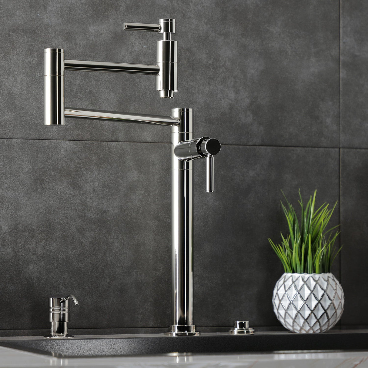 Concord KS8706DL Two-Handle 1-Hole Deck Mount Pot Filler, Polished Nickel